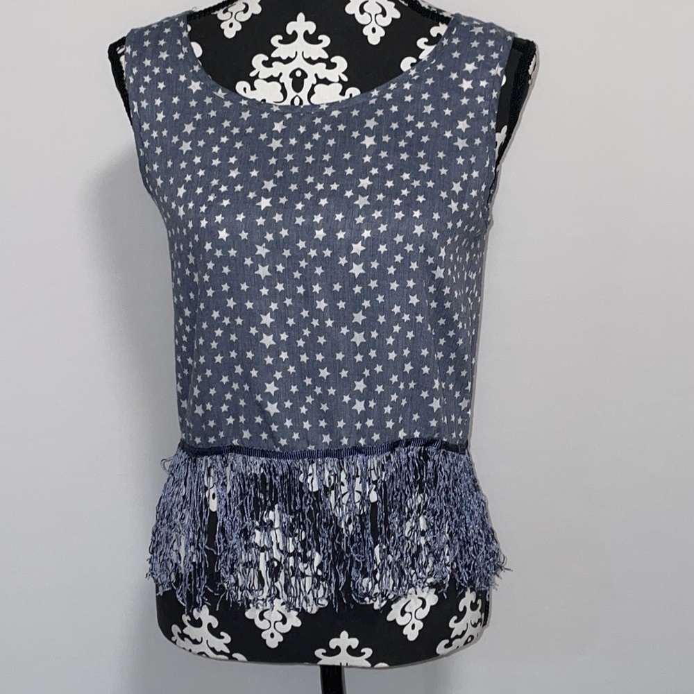 Cropped fringed star pattern sleeveless top